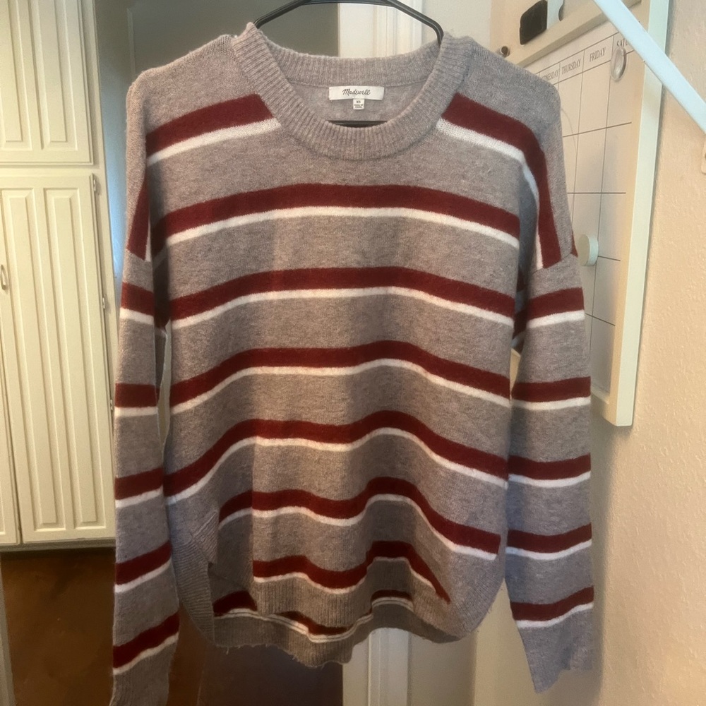 Madewell Gray and Red Crewneck Sweater Relaxed Fit